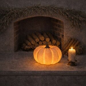 Sculptural Pumpkin Light Fixture | Hardwired Installation | Solar-Capable | NIB